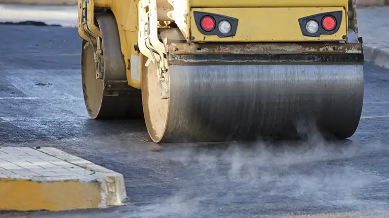 Road Roller paving road